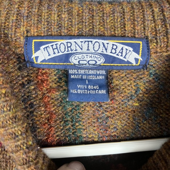 Thornton Bay Sweater Mens L Brown Plaid Shetland Wool Made in England Vintage - Picture 3 of 5